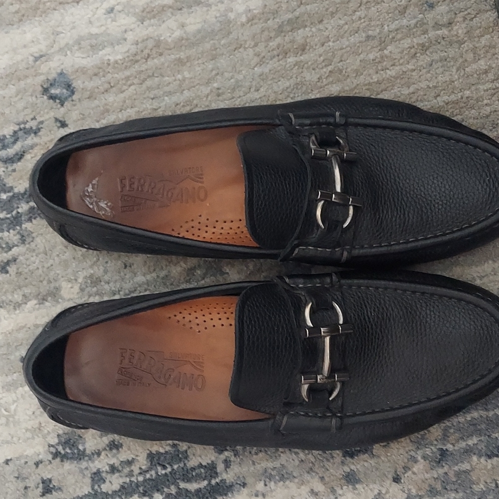 Salvatore Ferragamo Black Leather Drivers